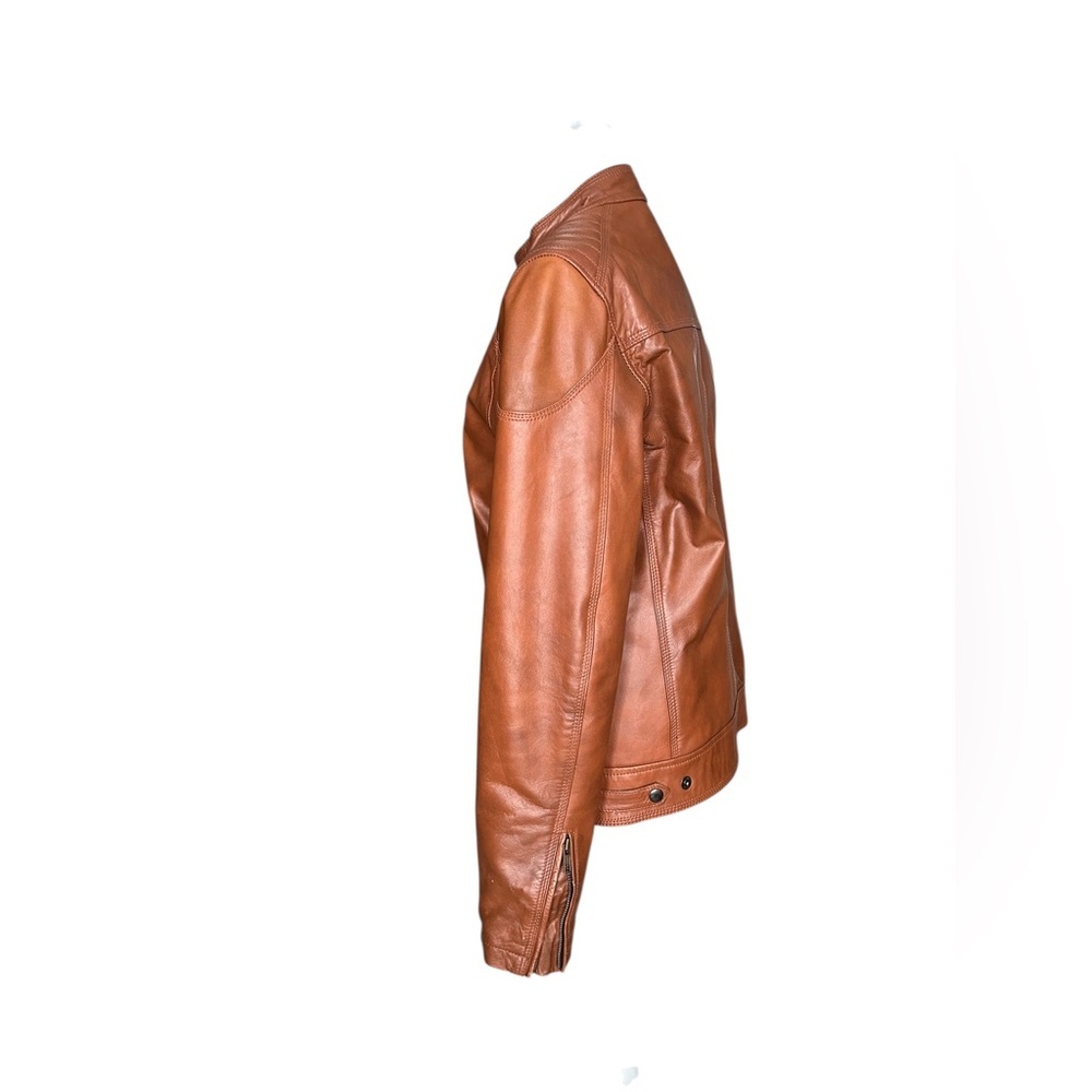 Zara Unisex Biker Leather Jacket – Tan/Cognac, Size Small Like New - Picture 4 of 14